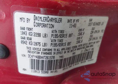 2004 Chrysler Pt Cruiser from USA, damaged, VIN 3C4FY48BX4T261578